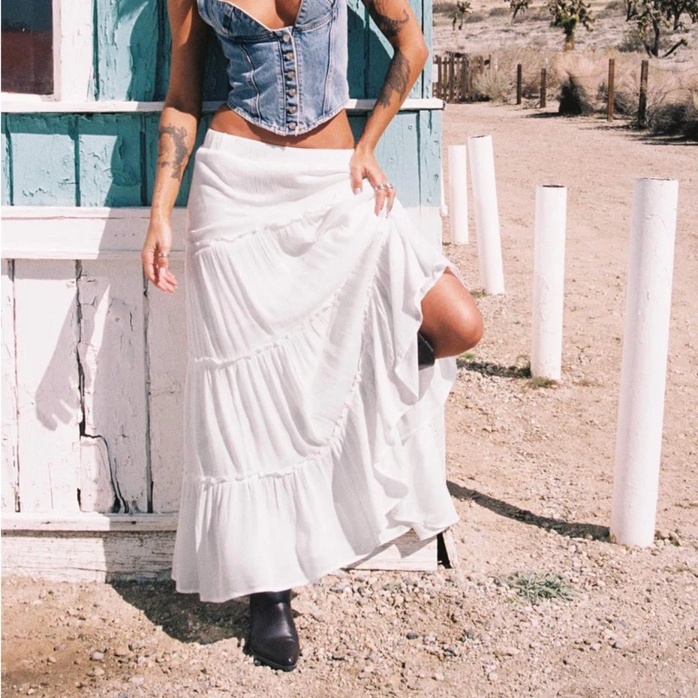 Princess Polly Miriah white flowy maxi skirt